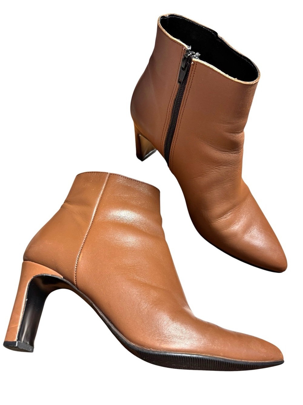 Antonio de Faria Mariah Saddle Brown Leather Side Zip Booties Size 8 Heels